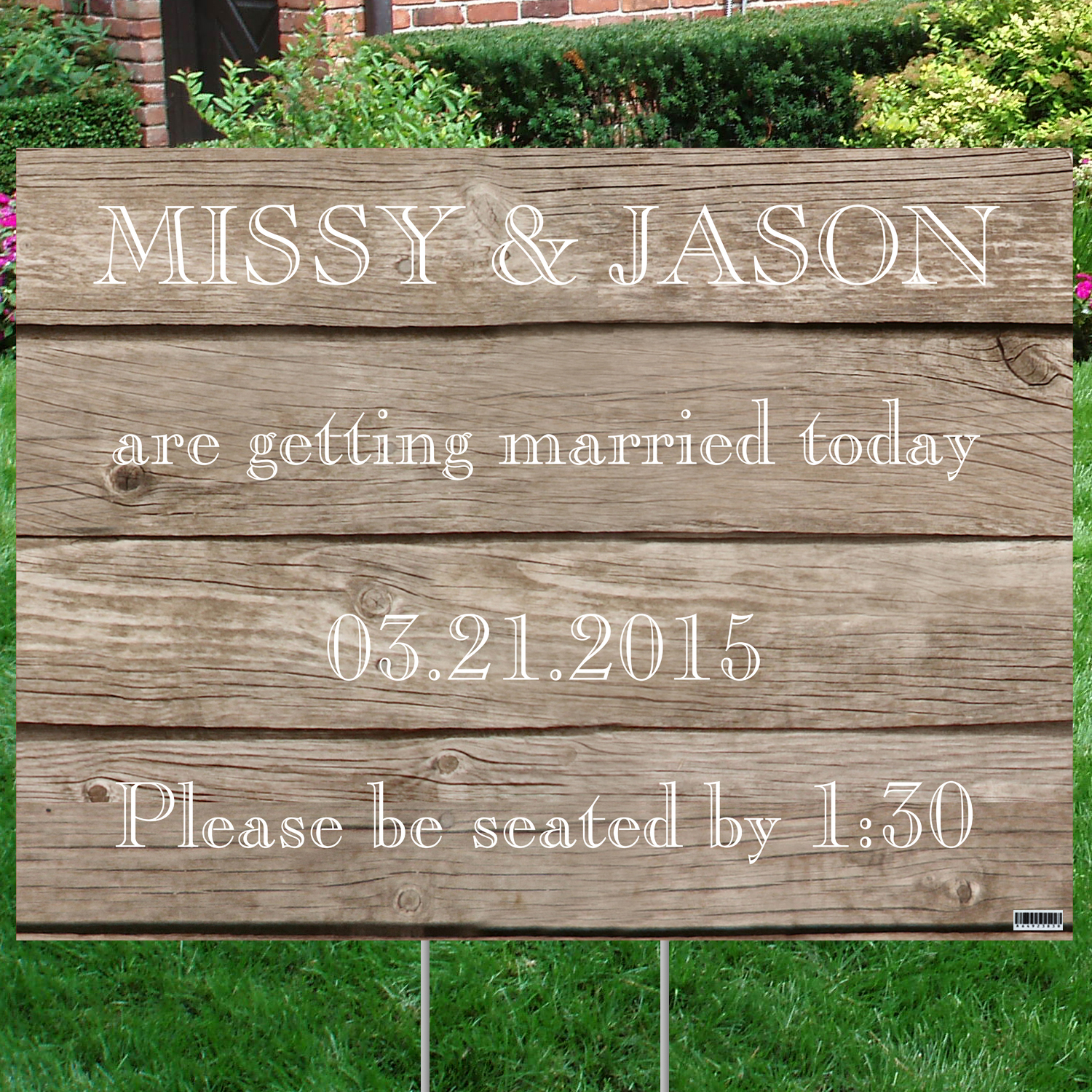 wood yard grain sign signs wedding openface caslon font featuring