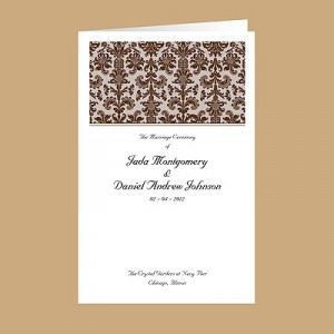 brown damask wedding programs