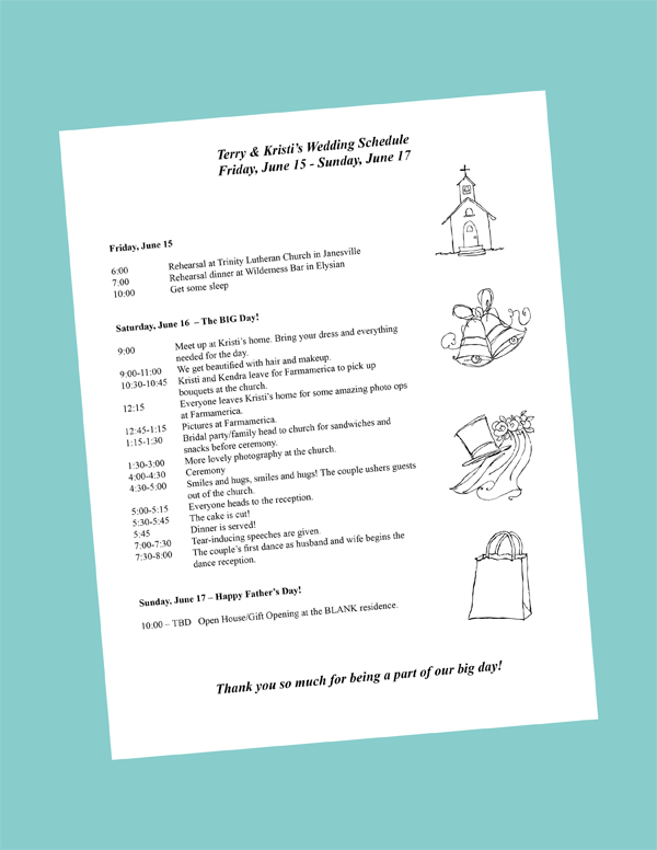 Sample Wedding Itinerary