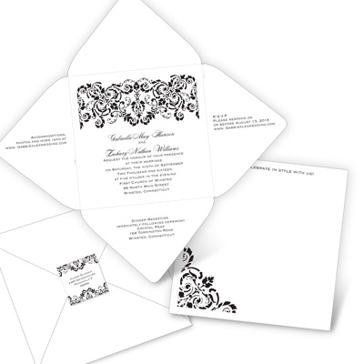 Damask Band Square Seal and Send Damask Band Wedding Invitation
